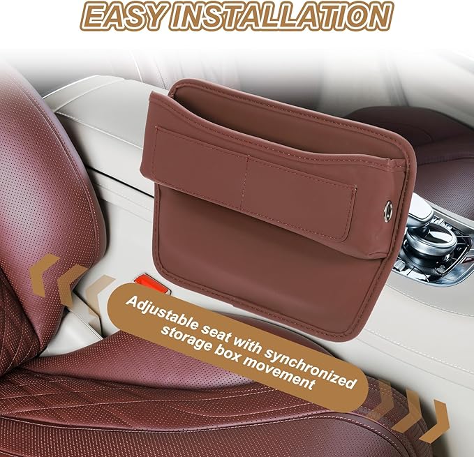 HARFINGTON Car Seat Gap Filler Organizer 11.8 x 8.3 x 2.2 Inch PU Universal Car Organizer Storage Box Between Seat and Console (Right) with Cup Holders for Phone Sunglasses Keys, Black