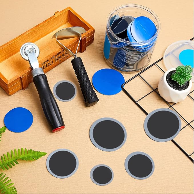 Tallew 100 Pcs Tire Patches 5 Sizes Rubber Radial Tire Repair Patch Plug Kit Heavy Duty Emergency Repair Tool for Puncture Car Truck Bus Tractor Vehicle Motorcycle 32, 42, 58, 65x80, 85x120 mm