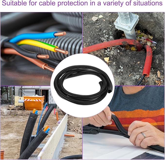 DMiotech 25ft Wire Loom Split Tubing 1 Inch(25.5 Mm) ID, Cord Protectors from Pet Flexible Conduit Cable Management for Office, Home, Garden, Black