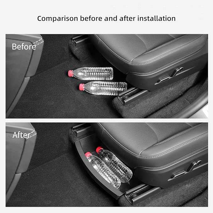 LUCKEASY 2PCS UnderSeat Storage Organizers for Tesla Model Y Juniper 2025 2026 1st Row Under Seat Storage Box Driver & Passenger Organizers for Model Y Juniper Accessories TPE Black