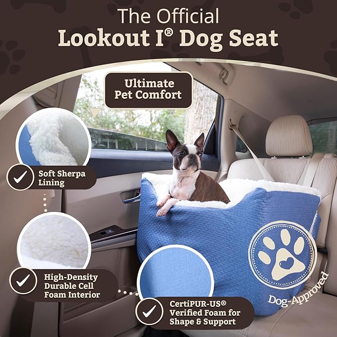 Snoozer Dog Car Seat: Lookout I Dog Booster Car Seat for Pets up to 25lbs, Helps Alleviate Travel Sickness & Fear for Dogs, Removable Washable Cover – Denim Diamond, Size Medium