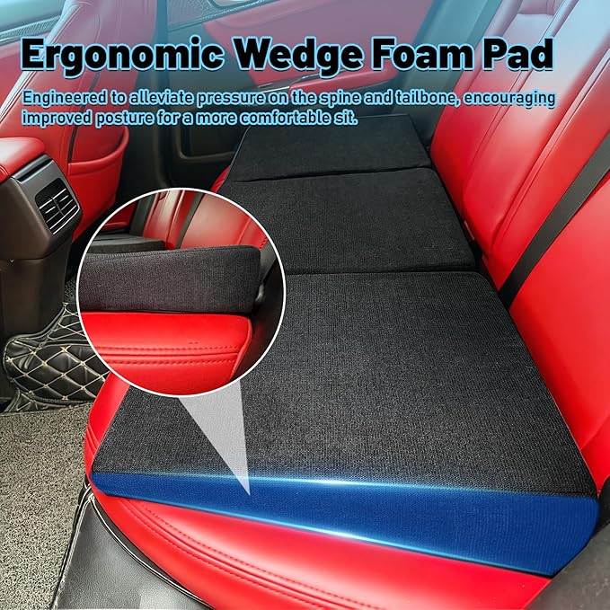 JZHLLA Car Seat Wedge Cushion 3Pcs, Comfortable Car Back Seat Gap Filler to Level Car Backseat, Automotive Foam Wedge Pad for Travel Truck Camping Office & Napping, Black