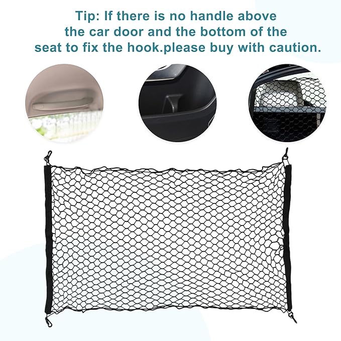 Dog Car Net Barrier, with Hook, Pet Barrier Car Net, for SUV Pickup Small Car, Mesh Dog Car Net Barrier, Black, 51.18"x35.43"