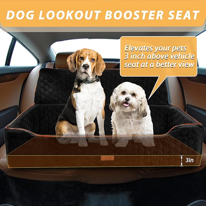 Dog Car Seat for Large Dogs Under 100LBS,Pet Booster Back Seat Removable Washable Pet Travel Safety with Safety Tethers & Storage Pocket (Black)