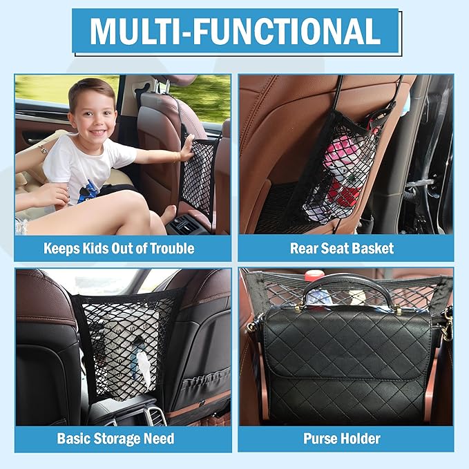 Dog Barrier for Car Back Seat, Stretchable Pet Net Barrier for SUV & Truck, Universal Fit, Easy Install, Keeps Dogs & Kids Safe