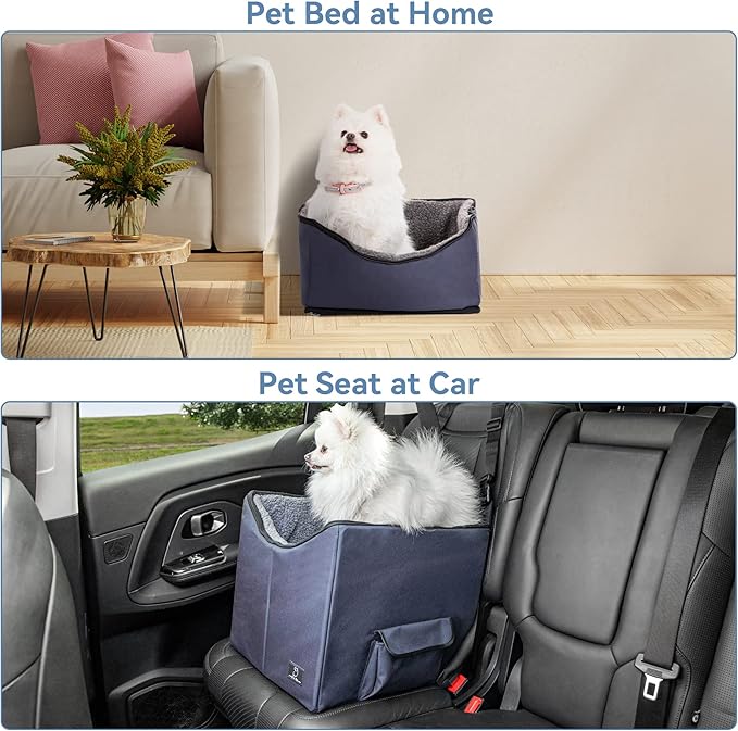 A 4 Pet Dog Car Seat for Small Dog, Booster Travel Pet Seat with Safety Seat Belts & Storage Bags, Portable Comfortable Pet Seat for Dogs Under 25 lbs
