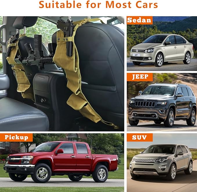 DEYACE 2PCS Automotive Gun Racks, Truck Front Seat Gun Organizer for Hunting Accessories, Gun Holder for Truck with Storage Pockets