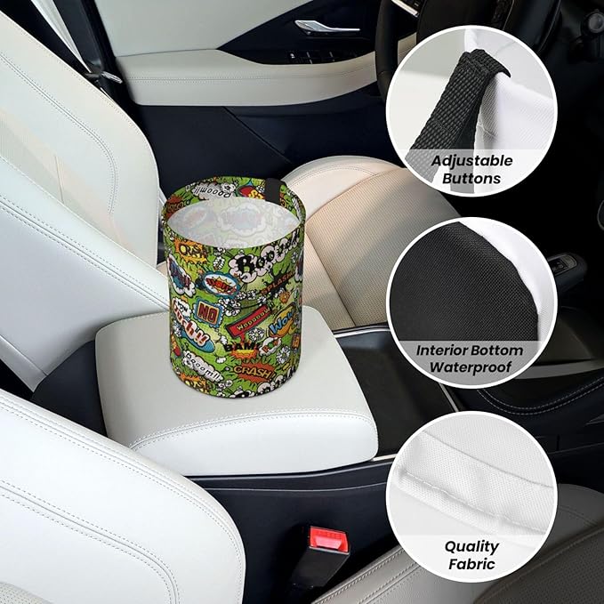 Car Trash Can Graffiti Pattern Multipurpose Collapsible Leakproof Trash Bin Car Accessories for Car Automotive Truck SUV