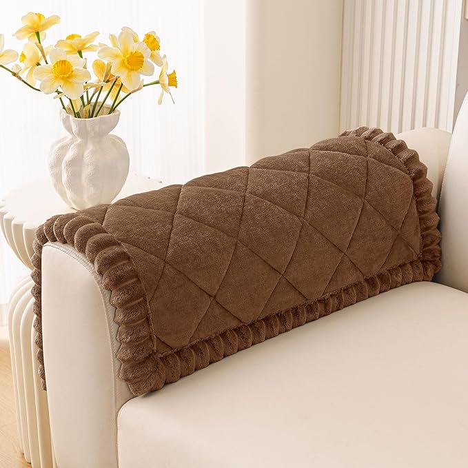 Smiry Fuzzy Couch Cover for Dogs, Non Slip Washable Pet Sofa Cover, Scratch Proof Hair Resistant Plush Sofa Slipcover, Pet Friendly Couch Cushion Protector for Cat, Brown, 27.6" x 27.6"