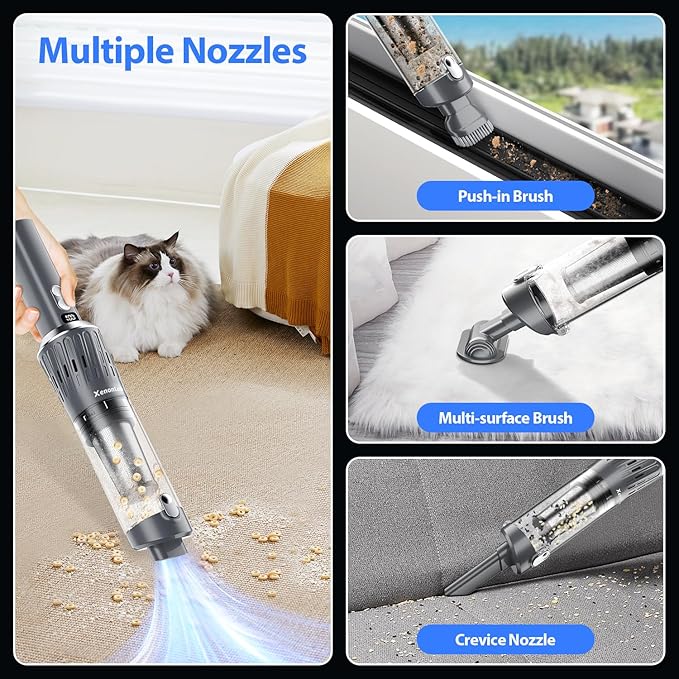 Handheld Vacuum Cordless 25000Pa Car Vacuum 3-in-1 Handheld Vacuum, Includes Smart Display and Charging Base Hand Vac Cordless Rechargeable One-Touch Empty for Home/Pet/Car(Silver)