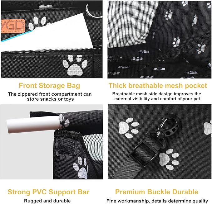 BYGD Dog Car Seat - Breathable & Foldable Pet Basket with Cushion, Suitable for Small & Medium Pets