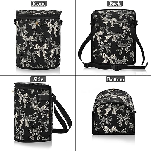 Car Trash Can Black White Bow Car Garbage Bag with Lid Hanging Waterproof Leak Proof Vehicle Storage Bin