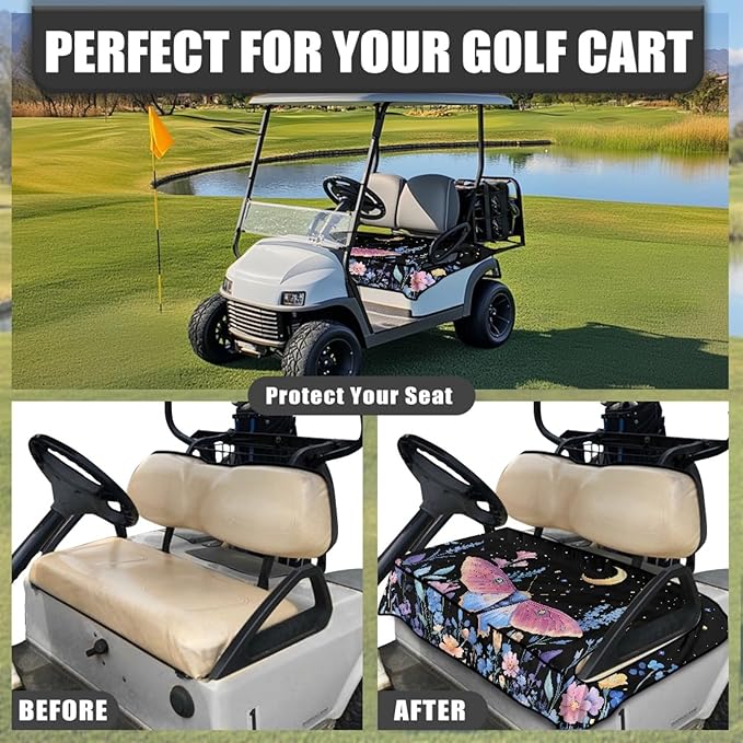Universal Golf Cart Seat Cover with 4 Pockets Soft Golf Cart Seat Towel Blanket Fits 2-Seat Golf Carts