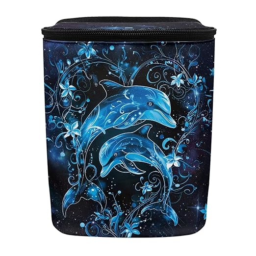 Talayituse Galaxy Dolphin Floral Print Car Trash Can Portable Auto Garbage Bin Multifunctional Vehicle Interior Accessories with Adjustable Straps Universal Fit Truck SUV Sedan