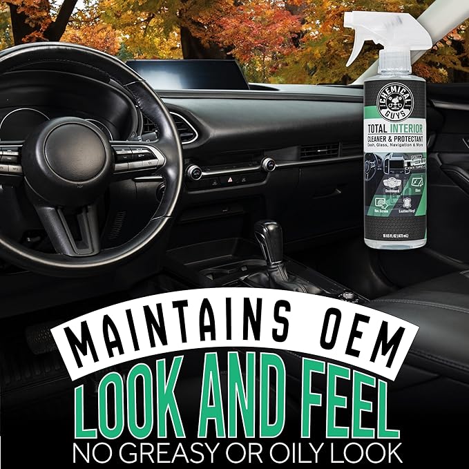 Chemical Guys Total Interior Cleaner and Protectant, New Car Smell, 16 fl oz + New Car Smell Premium Air Freshener and Odor Eliminator, Great for Cars, Trucks, SUVs, RV & More, 16 fl oz