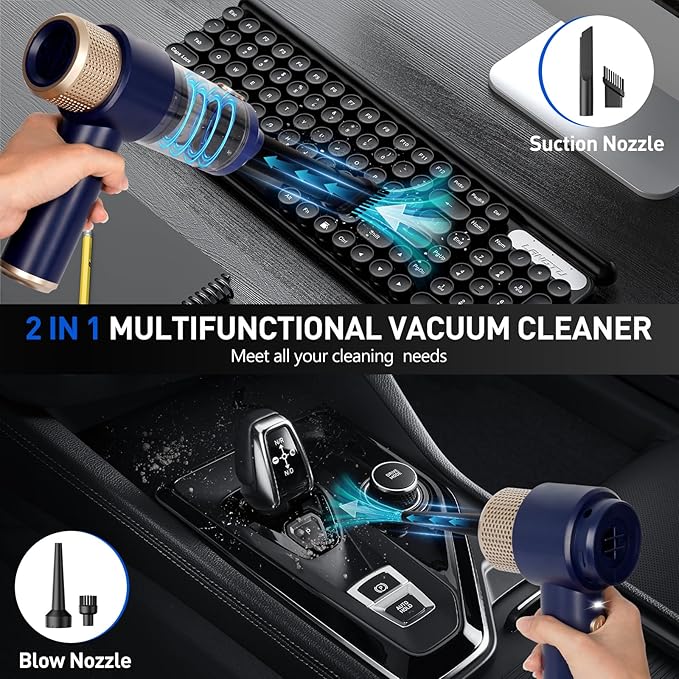 Sweetone Car Vacuum Portable Cordless, 15000 Pa Vacuum Cleaner and Air Duster, Handheld Car Vacuum Cleaner with Led Light and Multi-Nozzles Mini Vacuum Cleaner for Car Pet Home Office