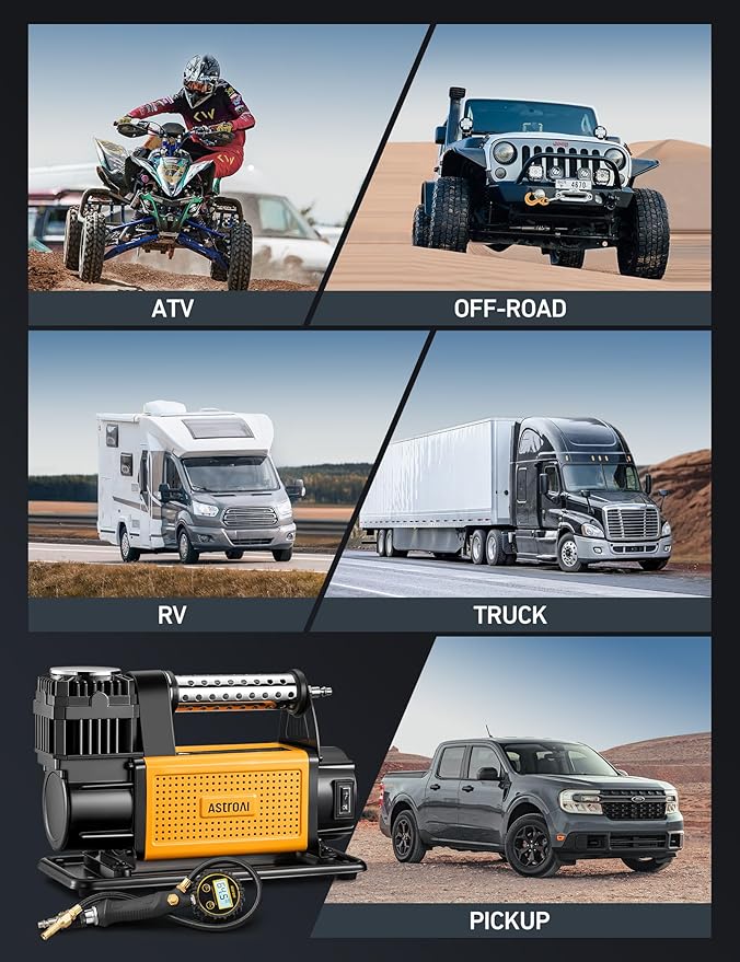 AstroAI T6 Offroad Air Compressor, 12 V Portable Air Pump with 7.06 CFM, AirCtrl, ¼ NPT Quick Connector, Heavy-Duty Truck Tire Inflator, Max 150 PSI for 4 × 4 SUV Vehicle RV ATV