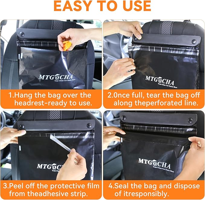 Disposable Car Trash Bags Hanging (Set of 40) - Leak-Proof, Smell-Proof, 18 x 12Inches Recycled Car Garbage Bags, Automobile Trash Container, Road Trip Essentials, Black-Large