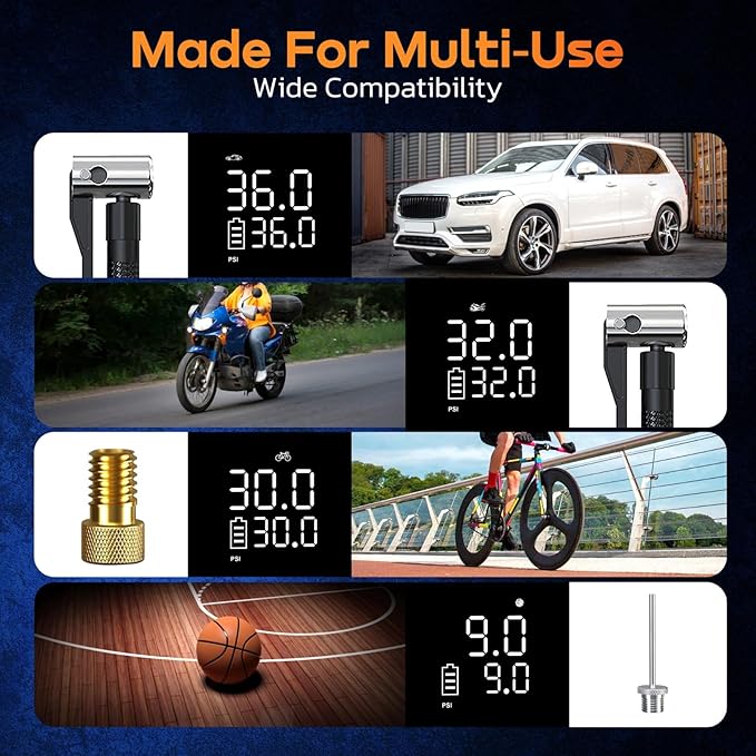 Portable Tire Inflator Air Compressor 150 PSI - Digital Gauge Auto Shut-Off LED Light for Car SUV Motorcycle Bike Balls - Fast 12V DC Pump w/ 10ft Cord (Big Star Trading)
