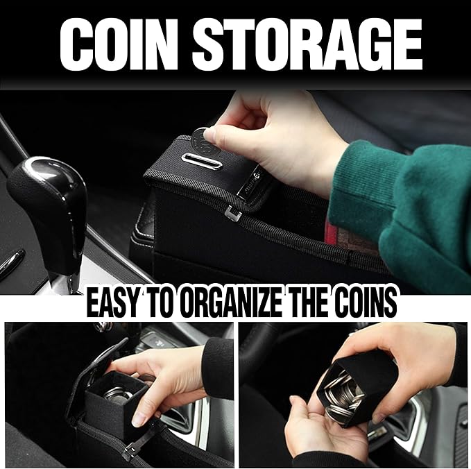 KMMOTORS Coin Box Console Organizer - Black Side Pocket Seat Gap Filler With Cupholder (Black, Passenger, with Cupholder)