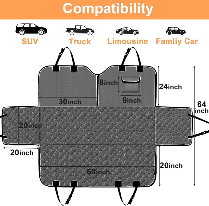 Mancro Dog Car Seat Cover, 2026 Upgraded 600D Heavy Duty Waterproof & Scratch-Resistant Dog Hammock for Car, Back Seat Pet Cover for Dogs with Sedan and SUVs, X-Large, Grey
