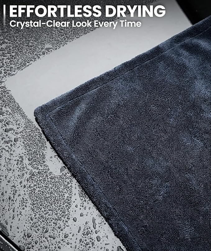 EVEO Car Drying Towel - (1300 GSM) XL Drying Towels Car Detailing - Car Microfiber Towel (36"x24") Microfiber Drying Towels for Cars Towels Drying, Car Wash Towels, No Scratch, Ultra Absorbent - Grey
