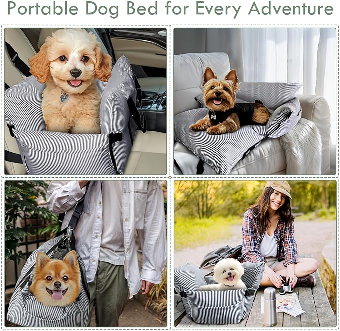Dog Car Seats for Small Dogs, Small Dog Bed Under 15 lbs, Puppy Car Seat for Travel, Elevated Pet Seat with Safety Belt, Non-Slip Base, and Storage Pockets (Navy)