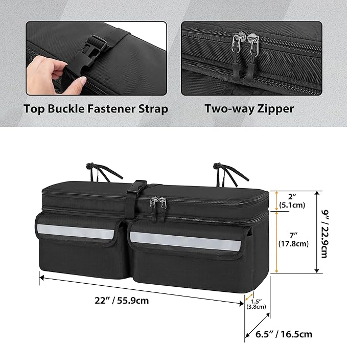 Car Trunk Organizer Compatible With Toyota FJ Cruiser 2007-2021, Multifunctional Car Storage Box with Lid, Double Layer Bag with 3 Wide Hook & Loop Tapes, Both Side with Straps to Fix, Black