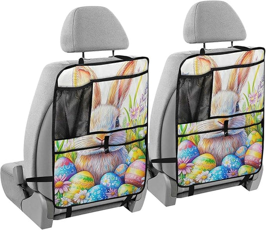 Colorful Bunny Eggs 2 Pack Backseat Car Organizer with Storage Pockets Seat Back Organizers for Kids Kick Mats Backseat Protector Automotive