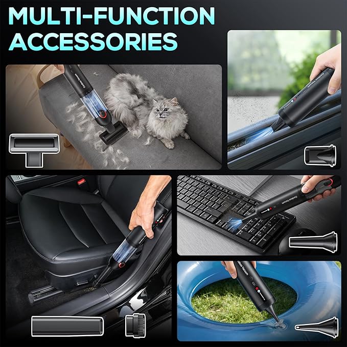 Handheld Car Vacuum Portable Cordless, Hand held Vacuum Cleaner with 21000 Pa Suction Power Air Duster for Car Cleaning, Home, Office, Pet Hair | Multi-Nozzle, Washable Filter