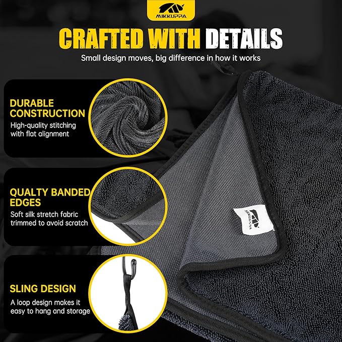 MIKKUPPA Microfiber Towels for Cars - 2-Pack 36"x24" Extra Large Car Drying Towel with Twisting Yarn Technique, Ultra Absorbent Scratch-Free Twisted-Loop Car Wash Towels with Interior Detailing Brush