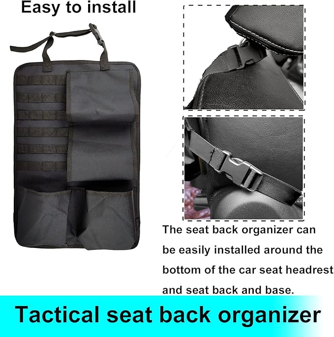 2PCS Tactical Seat Back Organizer Molle Car Backseat Gun Rack Shotgun Holder Panel Accessories Vehicle Seatback Rear Storage Cover Protector for Truck MPV Wrangler black