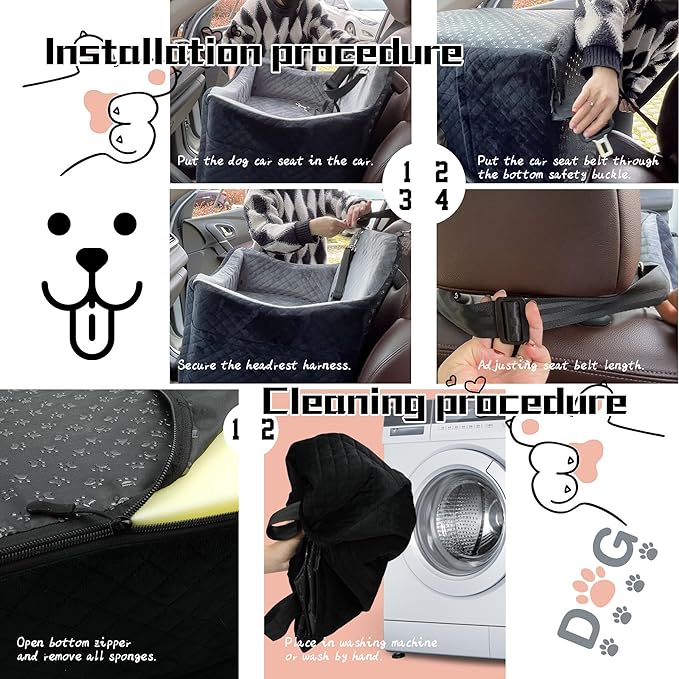 Dog Car Seats-Memory Sponge and Velvet Pet Booster Car Seat,Safety and Comfy,Ride Height 6" Elevated Enough to See Out the Window,Both Front and Back Seats Apply,Esay to Install and Clean.(H-Black)