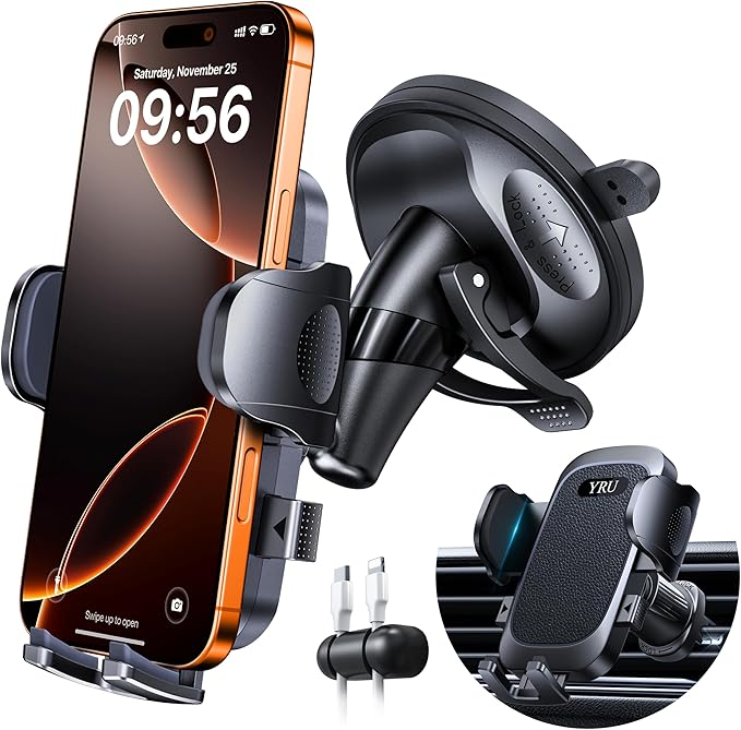 [Military-Grade Anti-Shake & 360° Rotatable Suction] 2026 Upgraded Car Phone Holder Mount【90+LBS Safest Strongest & Patent Cert】Dashboard Windshield Vent for iPhone 17 16 Pro Max Samsung, Jet Black