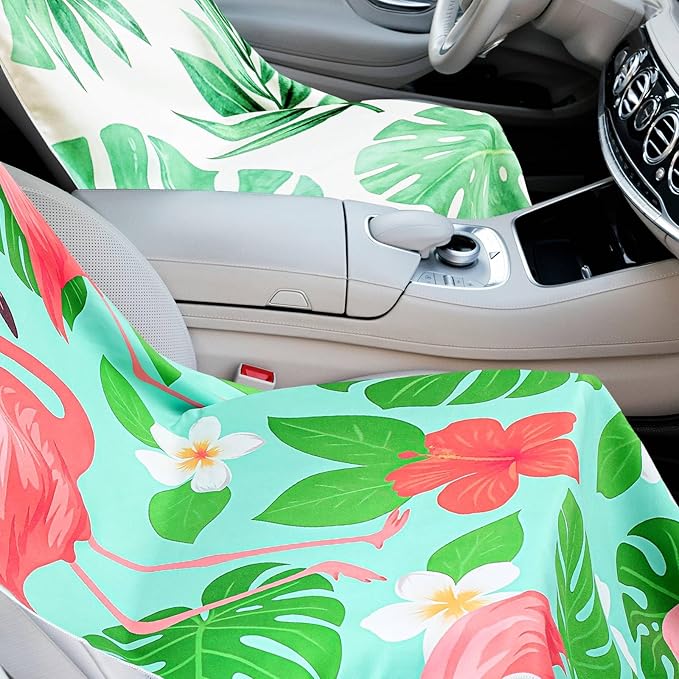 Hahafelt 4 Pack Car Seat Towel Covers with Storage Bag 63 x 32 Inch Athletic Running Towel Seat Sweat Washable Non Slip Cover Gift for Car Outdoor Sport Activities (Tropical Summer Flower)
