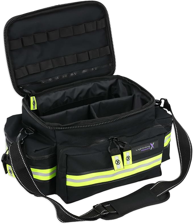 Lightning X Products Lightning X Mid-Sized First Responder EMT Bag | LXMB25 Fully Stocked w/ 240+ Aid, EMS & Trauma Supplies - Black