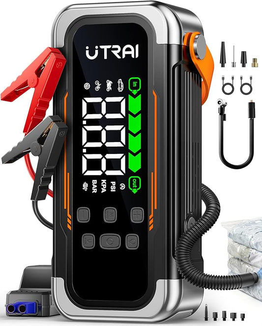 UTRAI Jump Starter with Air Compressor, 6000A Peak Battery Jumper Starter Portable (All Gas & 10.0L Diesel) with 150PSI Tire Inflator & Air Blower, PD 30W Fast Charge, 12V Jump Box Jump Pack