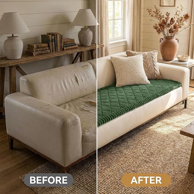 Smiry Fuzzy Couch Cover for Dogs, Non Slip Washable Pet Sofa Cover, Scratch Proof Hair Resistant Plush Sofa Slipcover, Pet Friendly Couch Cushion Protector for Cat, Green, 27.6" x 82.7"