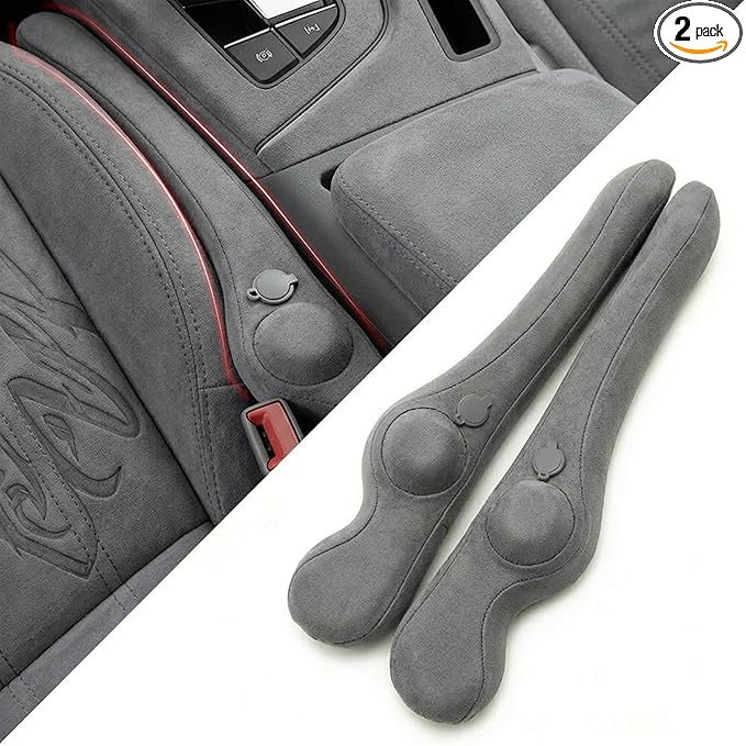 Inflatable Car Seat Gap Filler Strip - 2Pcs Suede Foldable Seat Gap Plug Blocker,Stop Dropping Items,Soft Interior Accessories for All Cars (Gray)
