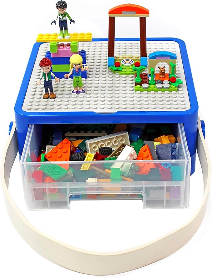 Bins & Things Storage Bin Organizer Box - Toy Storage Case for Building Blocks, Small Dolls and Accessories - Kids Toy Suitcase with Baseplate Lid - Mess-Free Organizer for Travel and Playroom
