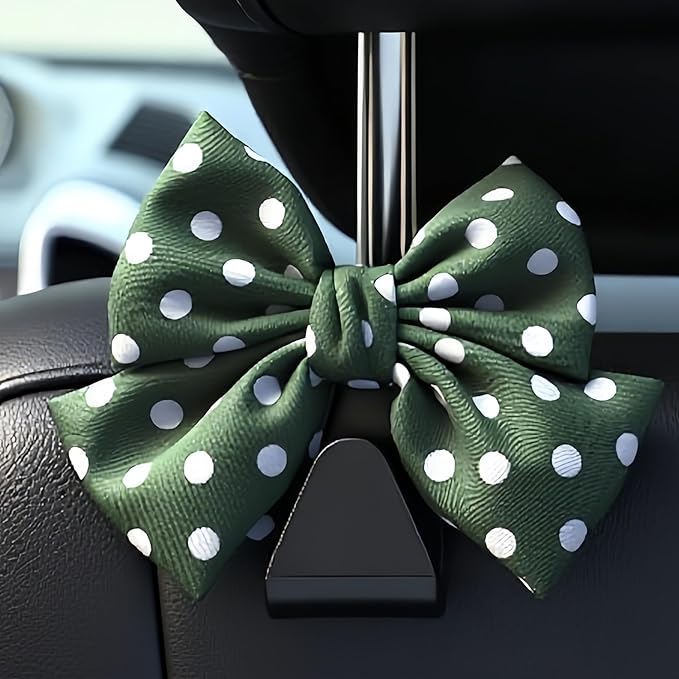 2-Pack Car Purse Hooks for Hanging Purses and Bags, Cute Bow car seat headrest Hooks for Hanging car Purse Hooks. (Green Wave Point)