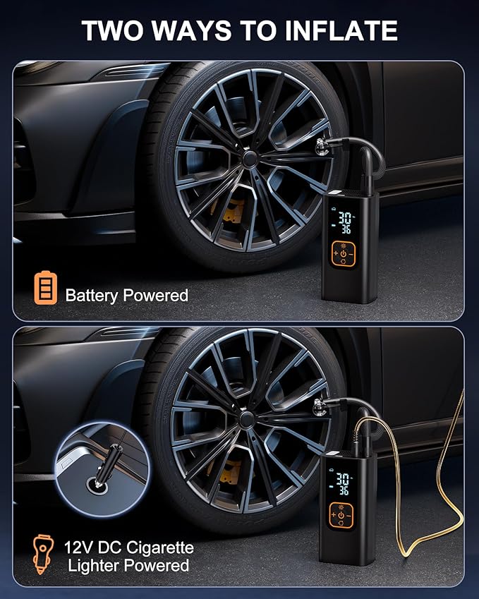 180PSI Tire Inflator Portable Air Compressor, 6X Faster Air Pump for Car Tires with Digital Pressure Gauge, 12V DC Adapter, LED Light, Portable Tire Inflator for Car, Motorcycle, Bike,Silver
