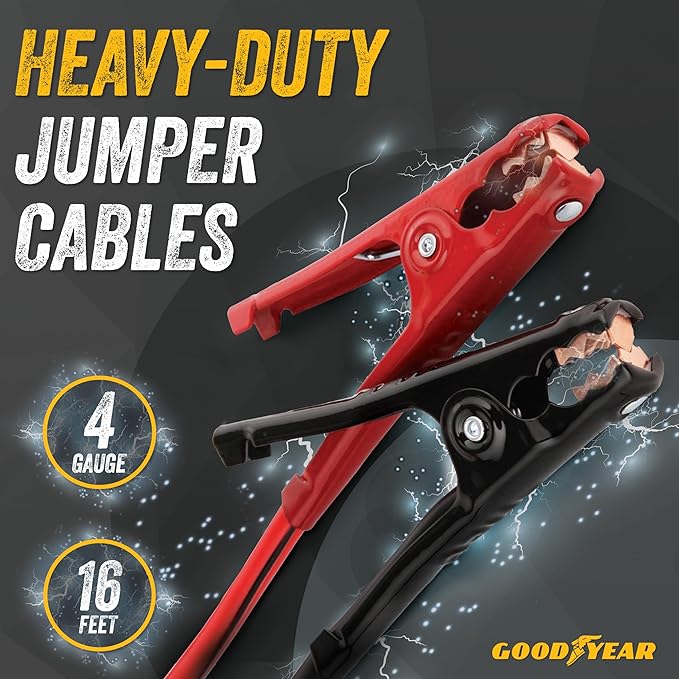 GOODYEAR Heavy Duty Jumper Cables for Car Battery - 4 Gauge 16 ft Booster Cables with Carrying Case for Cars, Trucks, SUVs, Emergency Roadside Kit Car Accessories