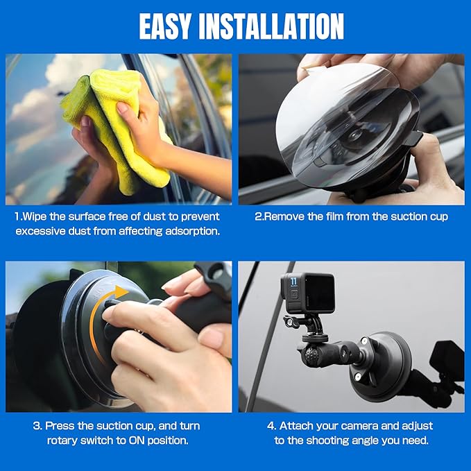 Suction Cup Mount for DJI Osmo Pocket 3, Heavy-Duty Car Windshield Window Dashboard Holder for Insta360 X5 X4 X3 with Expansion Adapter for GoPro 13/12/11/10/9/8/7