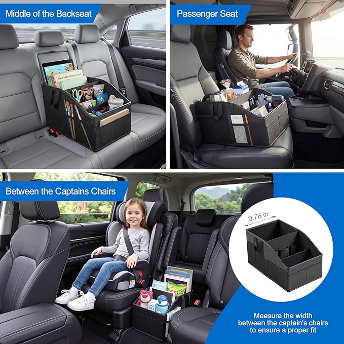 Car Caddy, Easy to Clean Middle Seat Car Organizer for Kids, Support Up to 33 LB of Weight Car Front Seat Organizer, Captain Chairs Organizers for SUV Camper Van Tissues Toys Holder