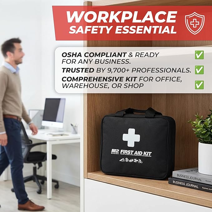 M2 BASICS Premium 300 Piece Professional First Aid Kit, 40 Unique Items, Durable Carry Bag for Home, Car, Business, Travel & Vehicle