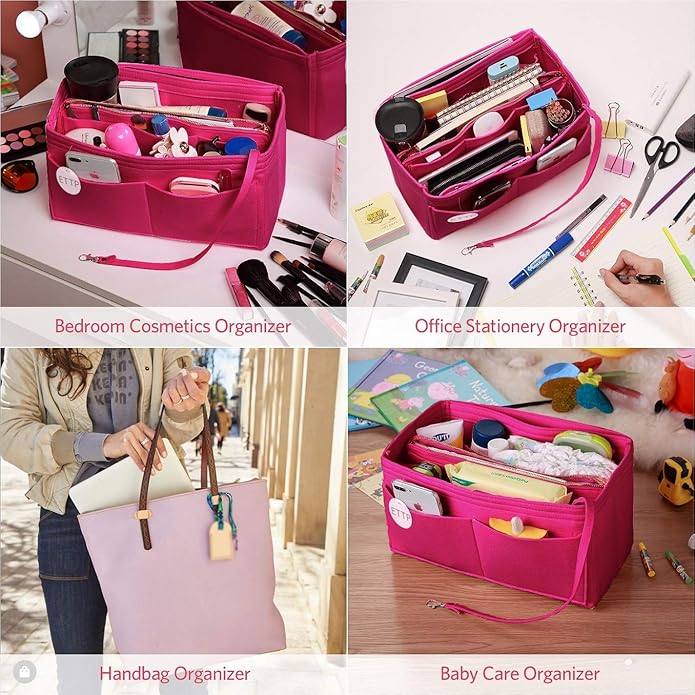 Purse Organizer Insert, Felt Tote Organizer Insert With Metal Zipper, Handbag Organizer For Speedy, Neverfull, Tote, Handbag, 7 Colors 5 Sizes