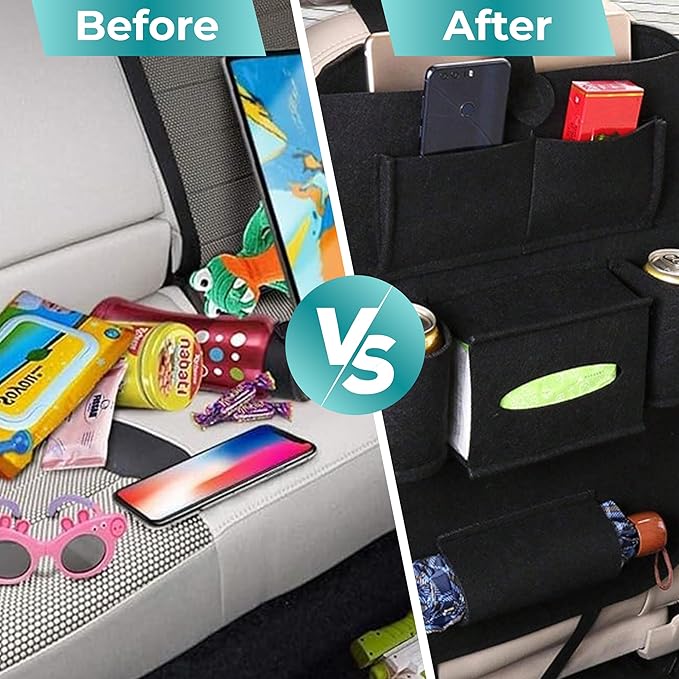 Backseat Car Organizer: Storage Solution with Tablet Holder for Kids, Travel Essentials & Road Trip Comfort”