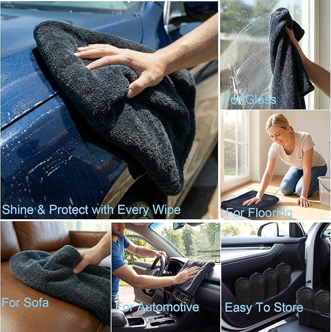 4 Pack 35 x 24 Inch Car Drying Towels 1200 GSM Microfiber Towel for Cars, Absorbent Detailing Cloth for SUV, Rv, Truck and Window, Grey