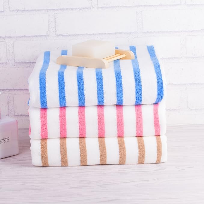 JML Microfiber Beach Towels Cabana Stripe, 2 Pack, 30" x 60", Quick Drying Bath Towel Set for Adult, Absorbent, Use for Travel, Sport, Swimming, Pool, Yoga, Camping, Micro Fiber StripeBlue